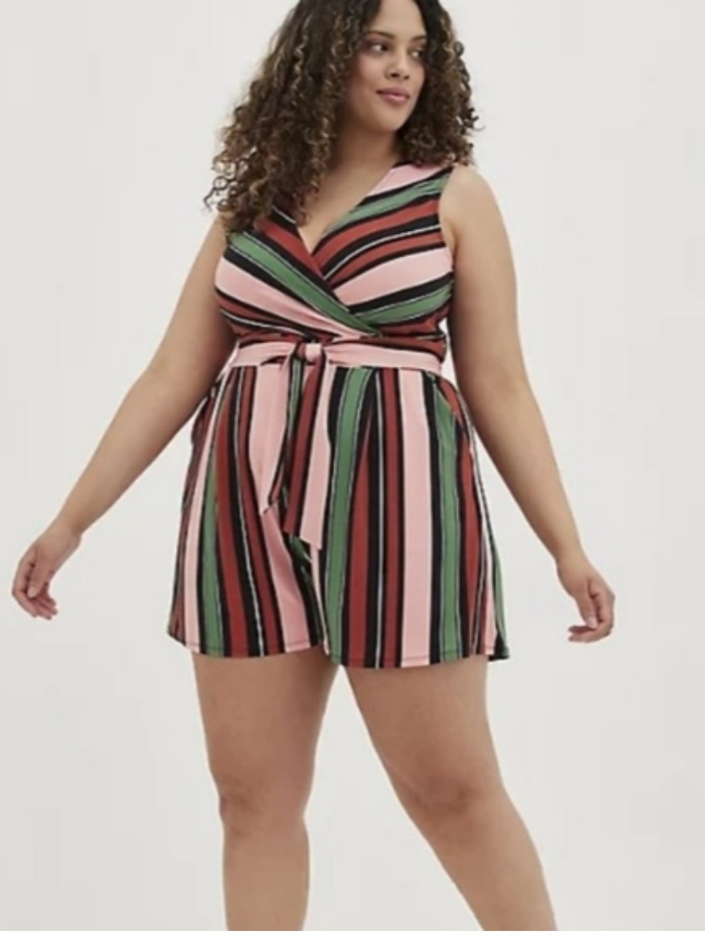 Torrid Plus Size 4x: Stripe Surplice V-Neck Sleeveless Romper: Pink, Green Black